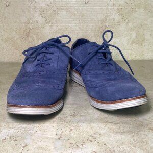 Cole Haan‎ Blue Suede Lace-Up Oxford Shoes 9B Preppy Casual Comfort